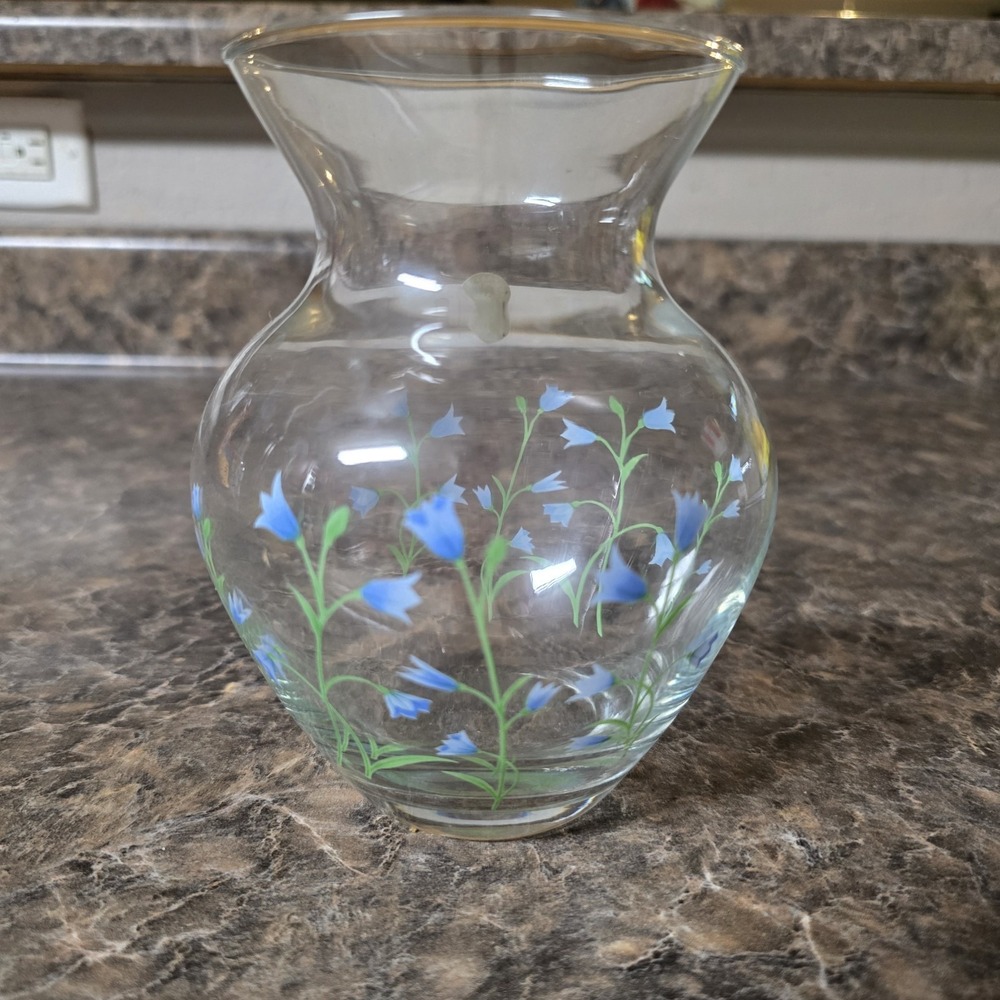 Vintage Glass Small Flower Vase Blue Wildflowers Handcrafted in Turkey